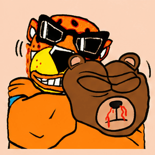 Cheetah and a cartoon bear